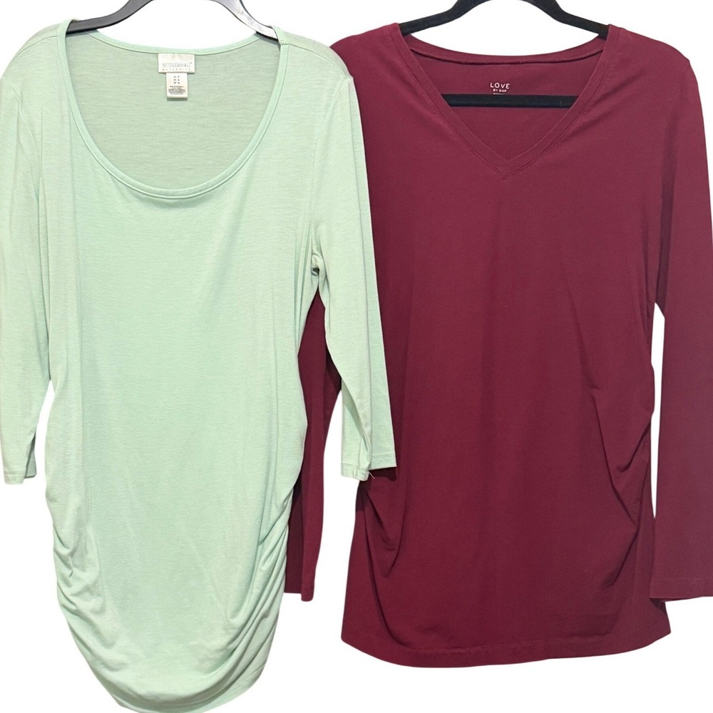 Lot 2 Motherhood Maternity & Love by Gap Long Sleeve Tops Burgundy Mint Green M